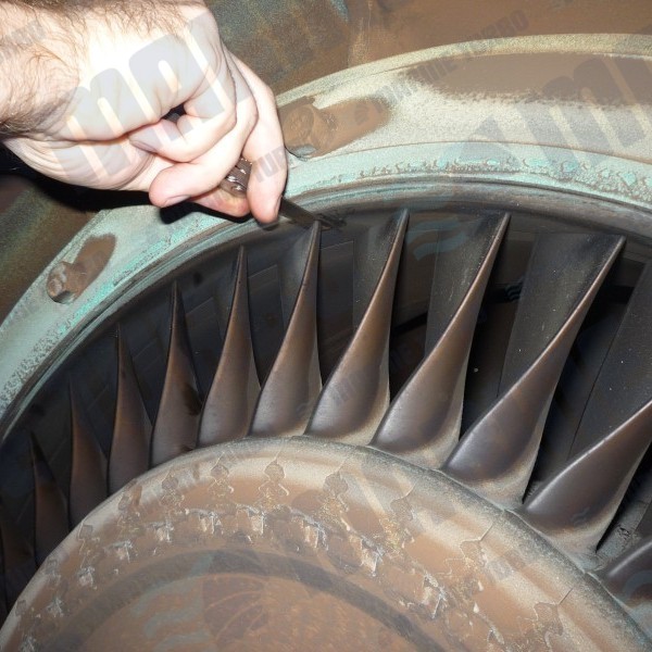 MAN TCA turbine blade tip clearance check with feeler gauges to ensure correct turbine efficency performance