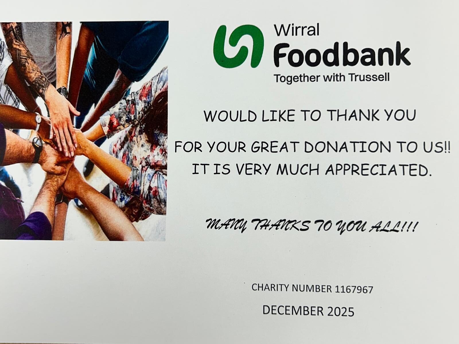 Marine Turbo | Wirral Foodbank certificate 2025